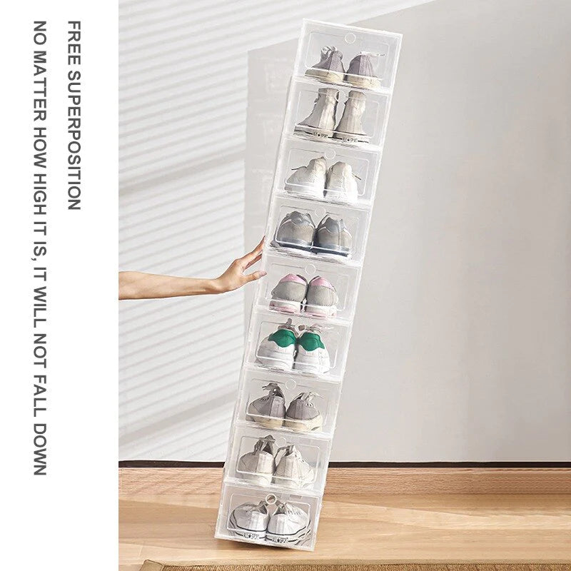 Glossy Stackable Shoe Boxes - Elegant Transparent Shoe Storage Solution